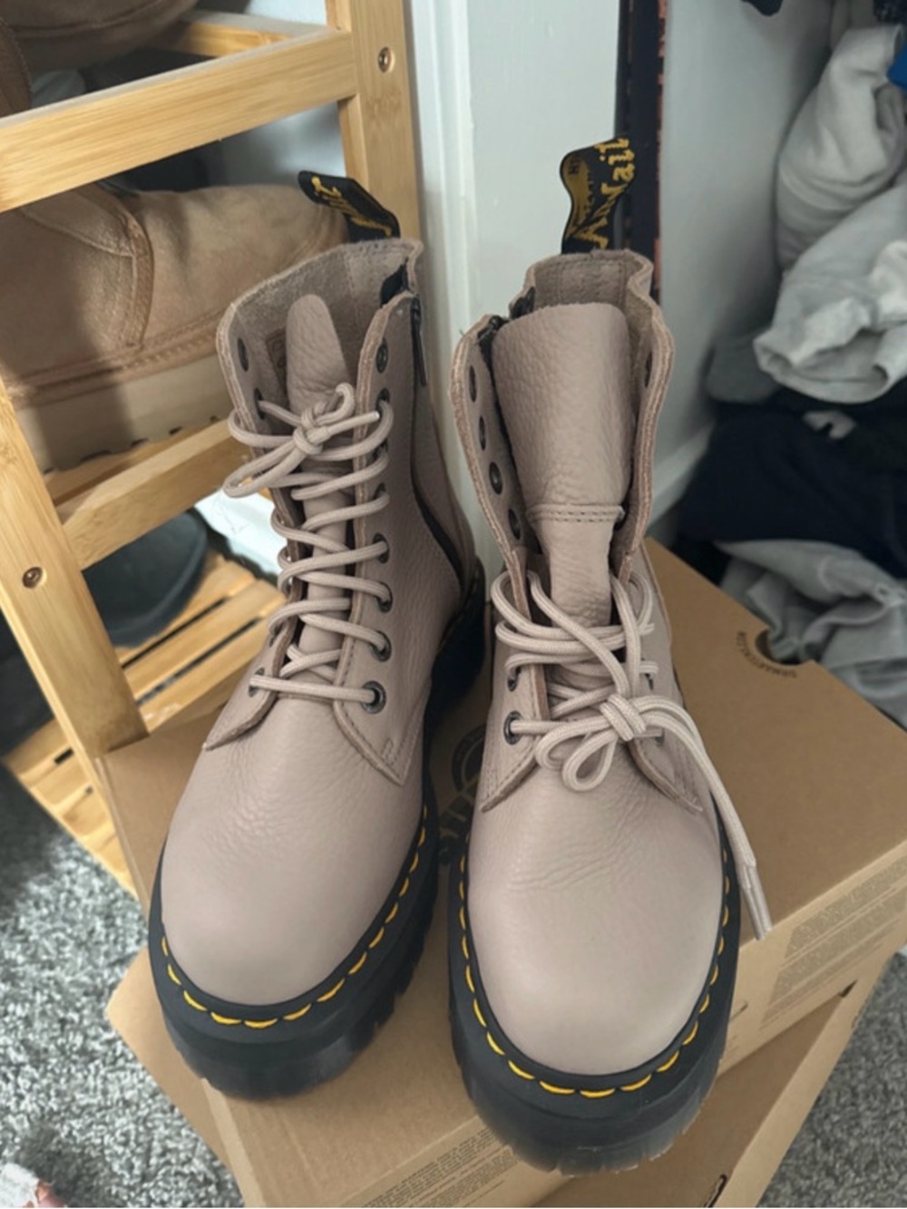 Dr. Martens Women's Taupe Lace-Up Platform Boots